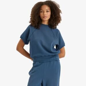 SKIMS French Terry Raglan Short‎ Sleeve Sweatshirt Indigo Blue Organic Cotton XL